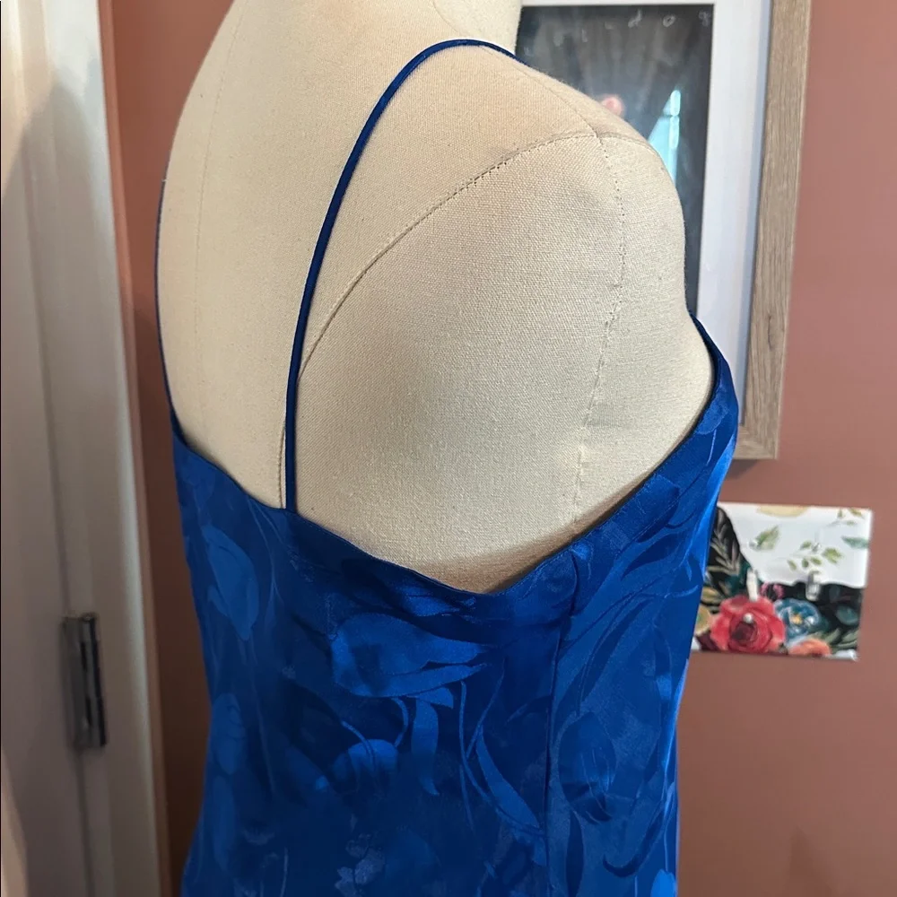 Victoria's Secret Gold Label Royal Blue bow & tassel tulips S polyester nightie